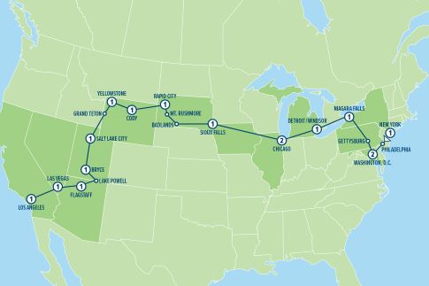 karta för resan På väg till Hollywood, USA